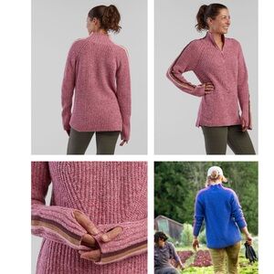 NWT Krimson Klover Snowcat Sweater Wool 1/4 Zip Long Pink Tuxedo Stripe Small